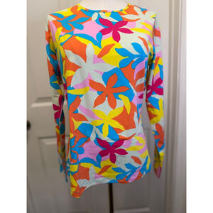 Lands’ End Turquoise Multi Floral Rash Guard Swim Shirt S NWT